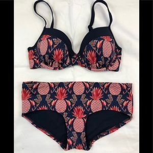 Boden two piece swim suit bikini blue black